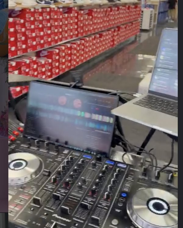 Close-up of the DJ mixer and controller